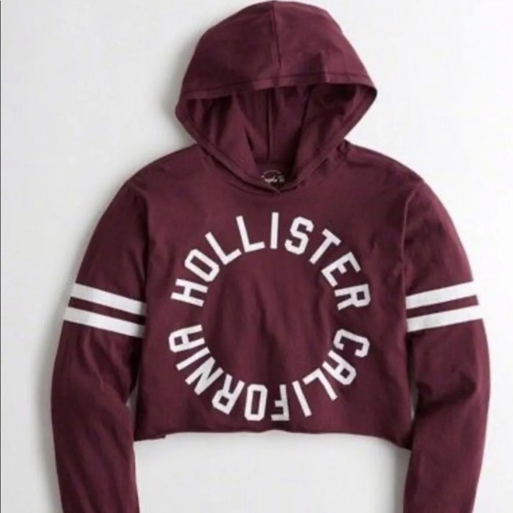 Hollister Dark Red Hooded Graphic Crop Tee